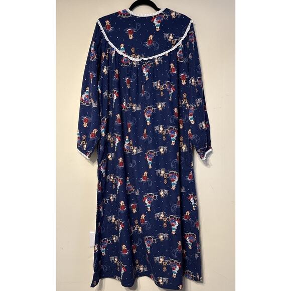 Lanz of Salzburg Women's XL Sleigh Puppies Flannel Nightgown Christmas Holiday - Picture 2 of 10